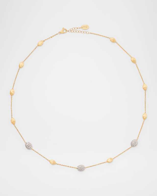 18K Yellow Gold Siviglia Diamond Bean Necklace